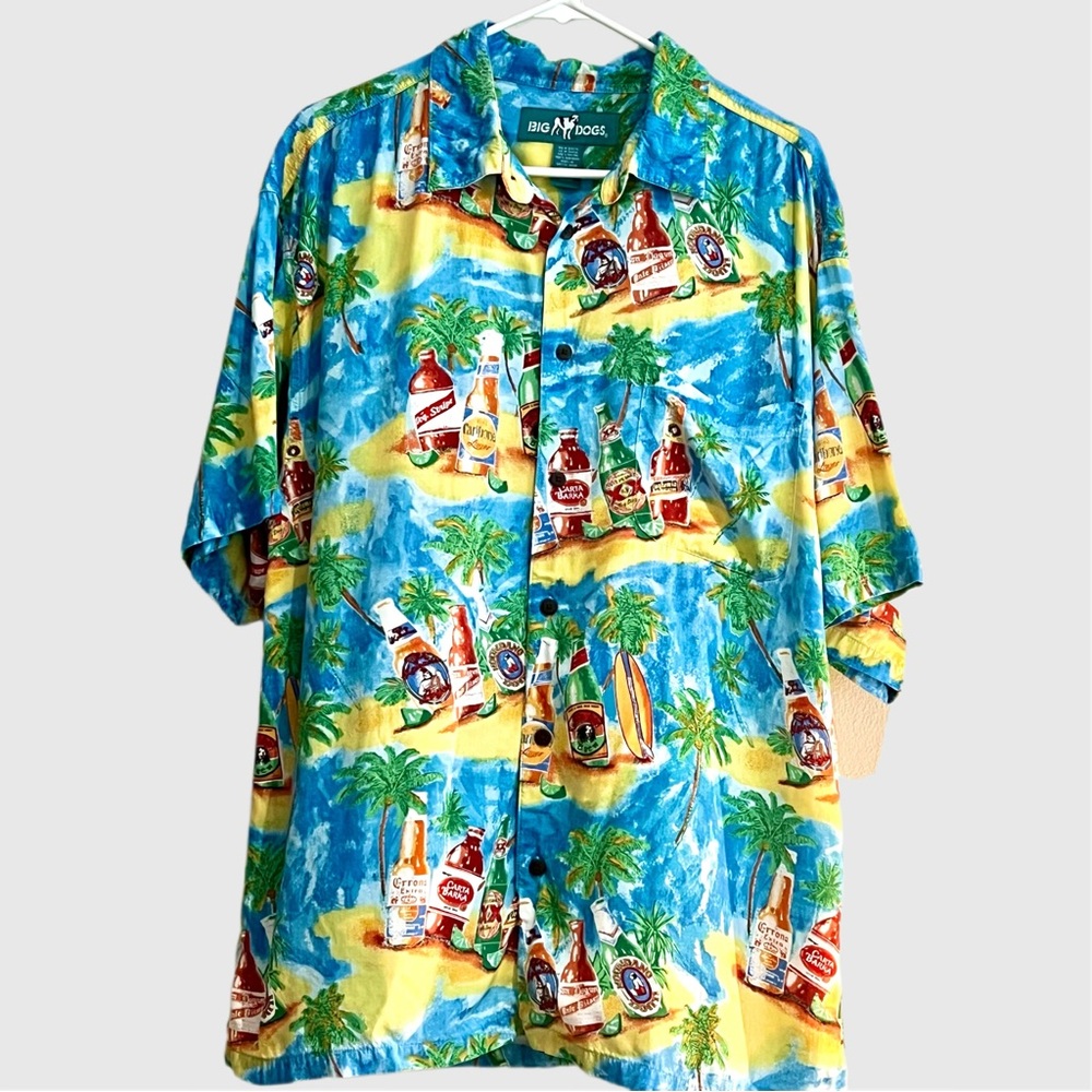 Big Dogs Vintage Y2K Beer Hawaiian Button Down Party Beach Shirt - Large